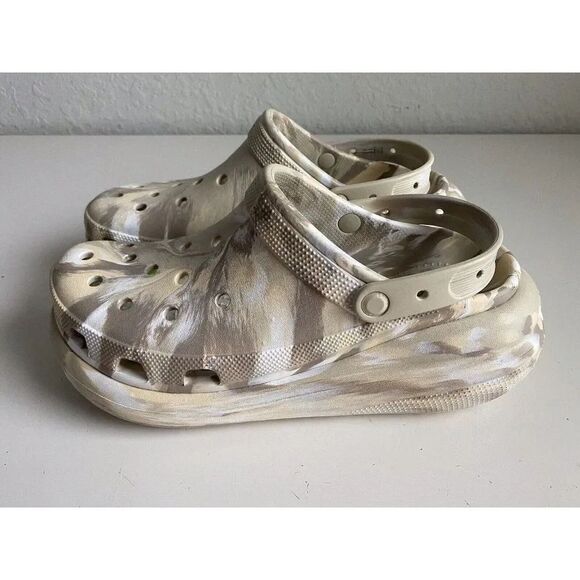 CROCS Classic CRUSH MARBLED Platform CLOG 208265-2Y3 Bone Men’s Sz 13 NEW - Picture 6 of 11